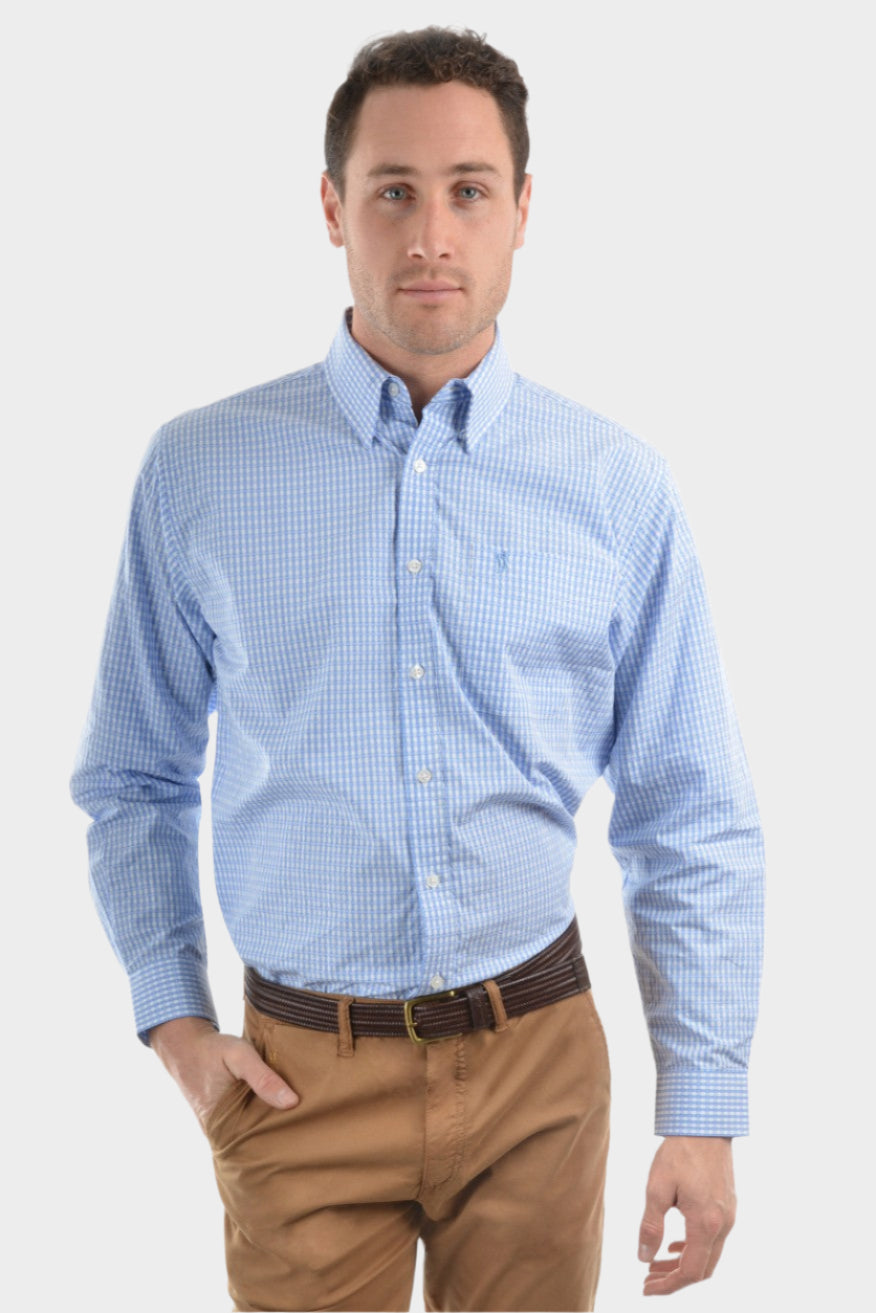 THOMAS COOK MENS RIC CHECK L/S SHIRT (CORNFLOWER BLUE/WHITE)