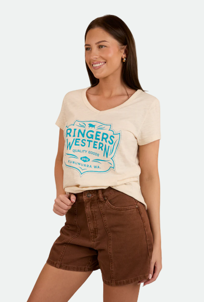 Ringers Western Quality Goods Womens V Neck T Shirt - Off White