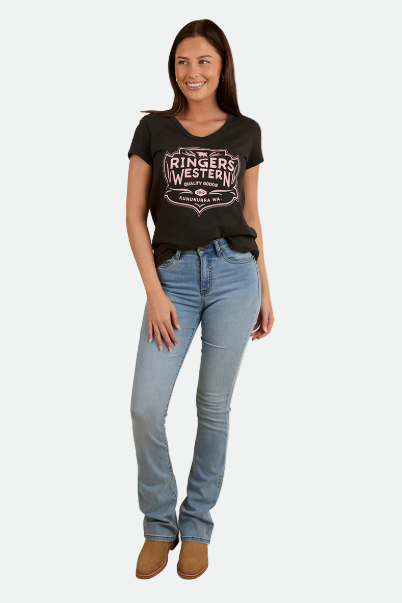 Ringers Western Quality Goods Womens V Neck T Shirt - Off White