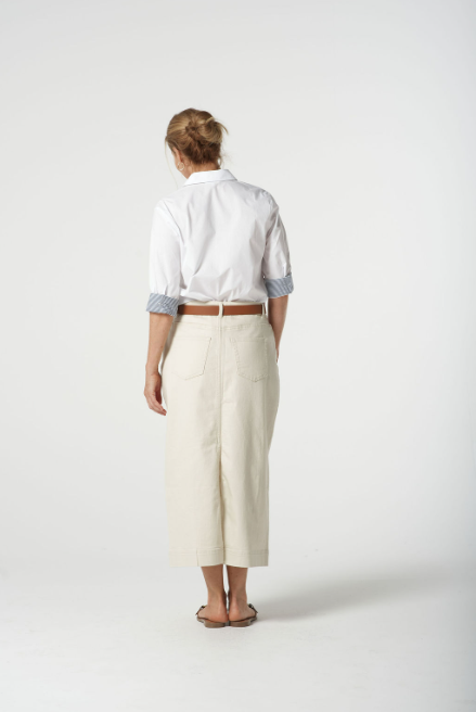 Goondiwindi Cotton ¾ Sleeve Shirt - White/Stripe Trim