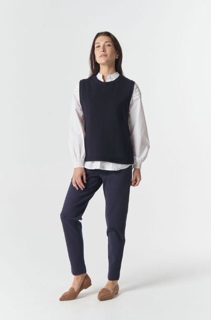 Goondiwindi Cotton Amber Merino Cotton Knit Vest - Dark Navy