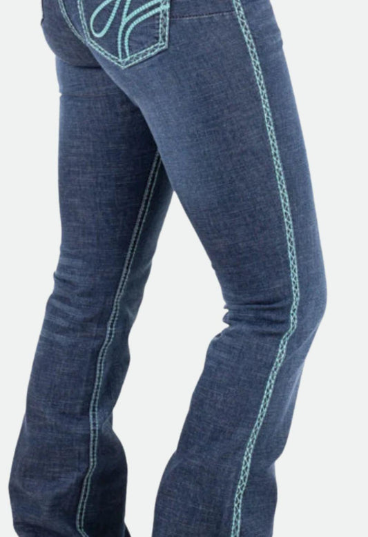 Hitchley & Harrow "SR2249" Magnolia Mint & Turquoise Stitch Ultra High Rise | Seasonal Stock – 35" Leg