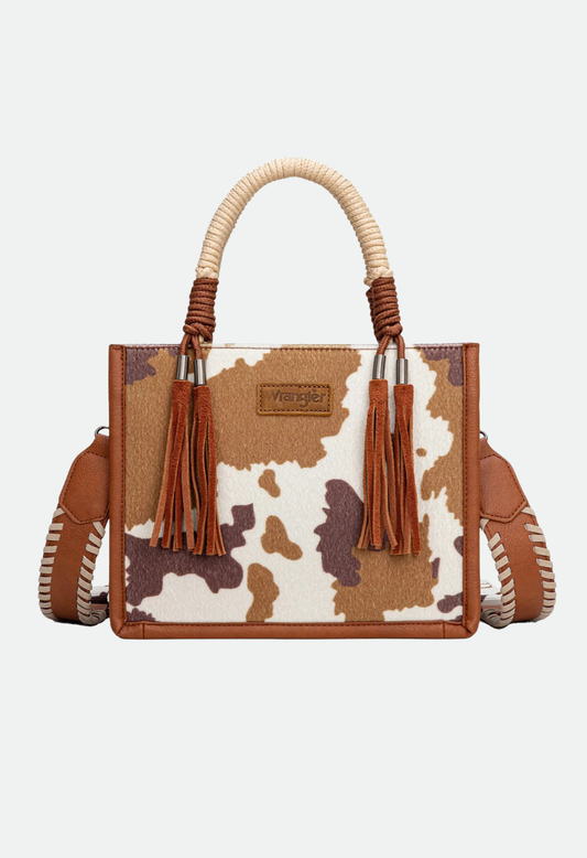 Wrangler Ladies Cow Print Tassel Crossbody Bag