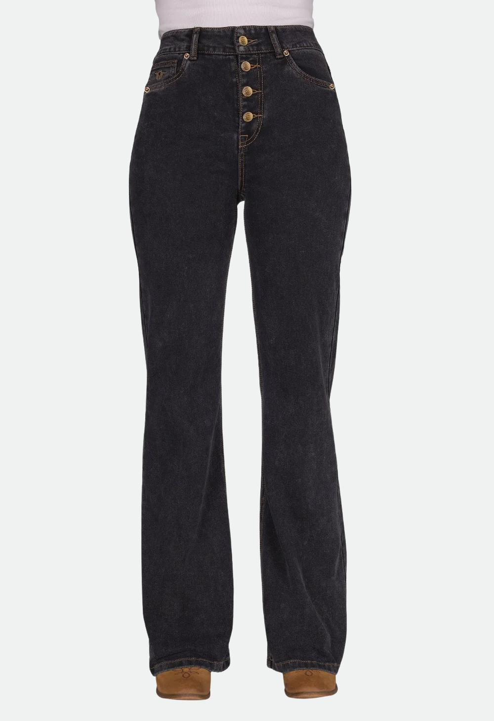 Bullzye Women’s Krystal Wide Leg Jeans - Washed Black 34Leg