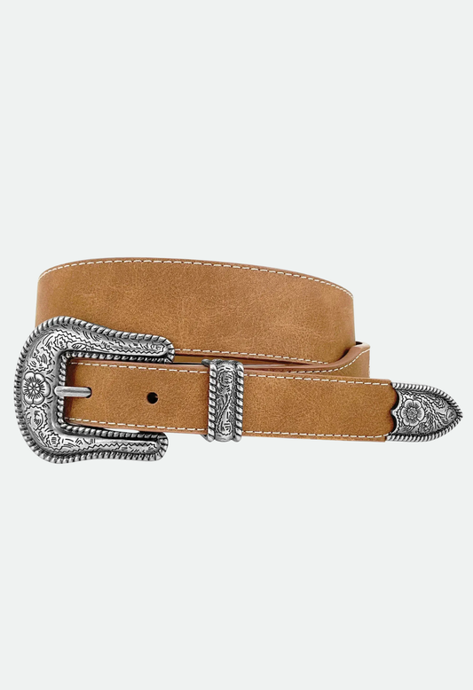 Just Country Women's Tan Tapered Belt - Genuine Leather with Three Piece Buckle Set