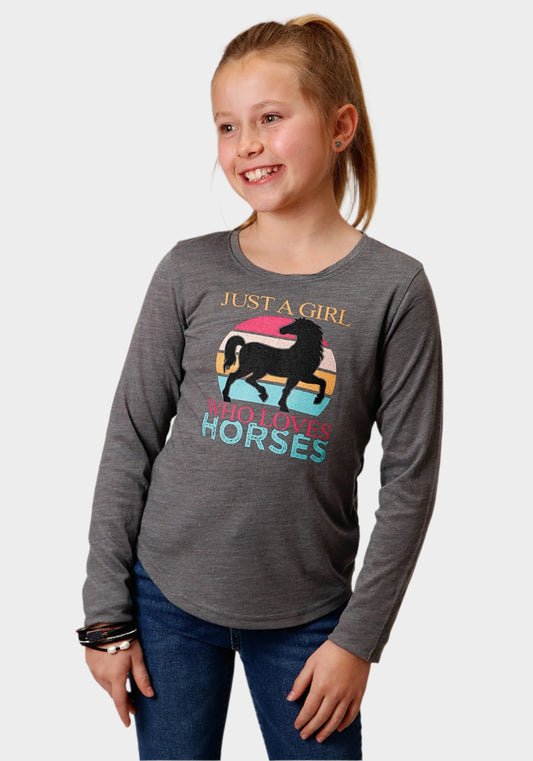 Roper Girls Dark Grey Long Sleeve T-Shirt