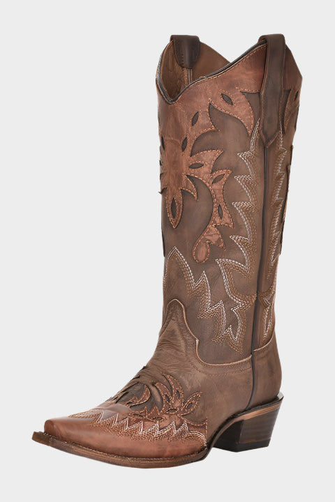 CORRAL BOOTS LADIES CHOCOLATE/COGNAC OVERLAY & EMBROIDERY