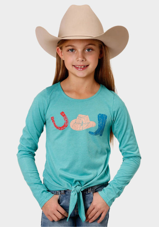 Roper Girls Turquoise Horseshoes and Boots Long Sleeve T-Shirt