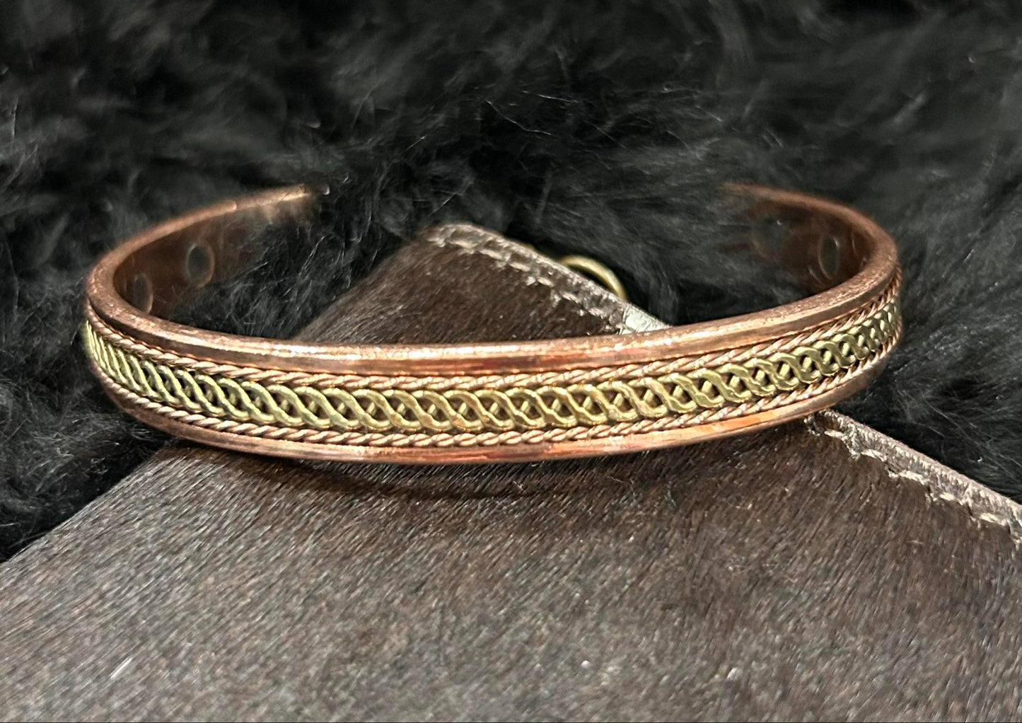 Handmade Bracelet Mens Copper Bracelet With Magnets Flattened