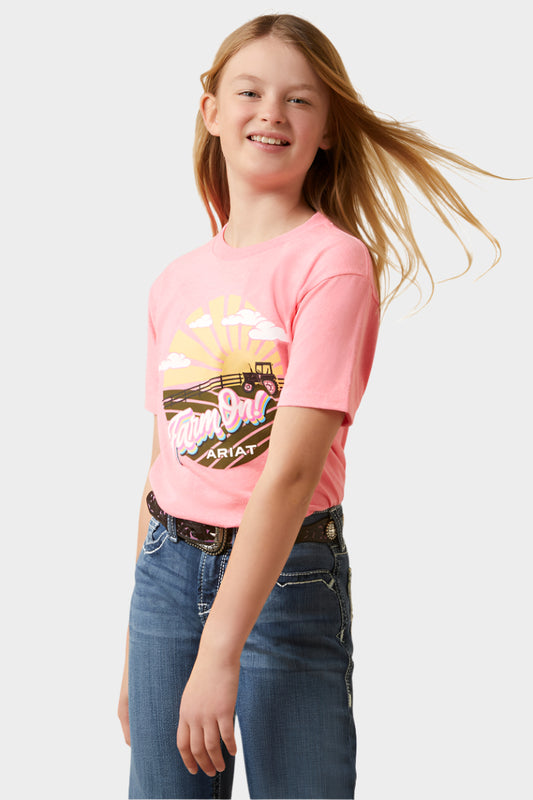 Ariat Girls Farm Easy Tee - Neon Pink Heather