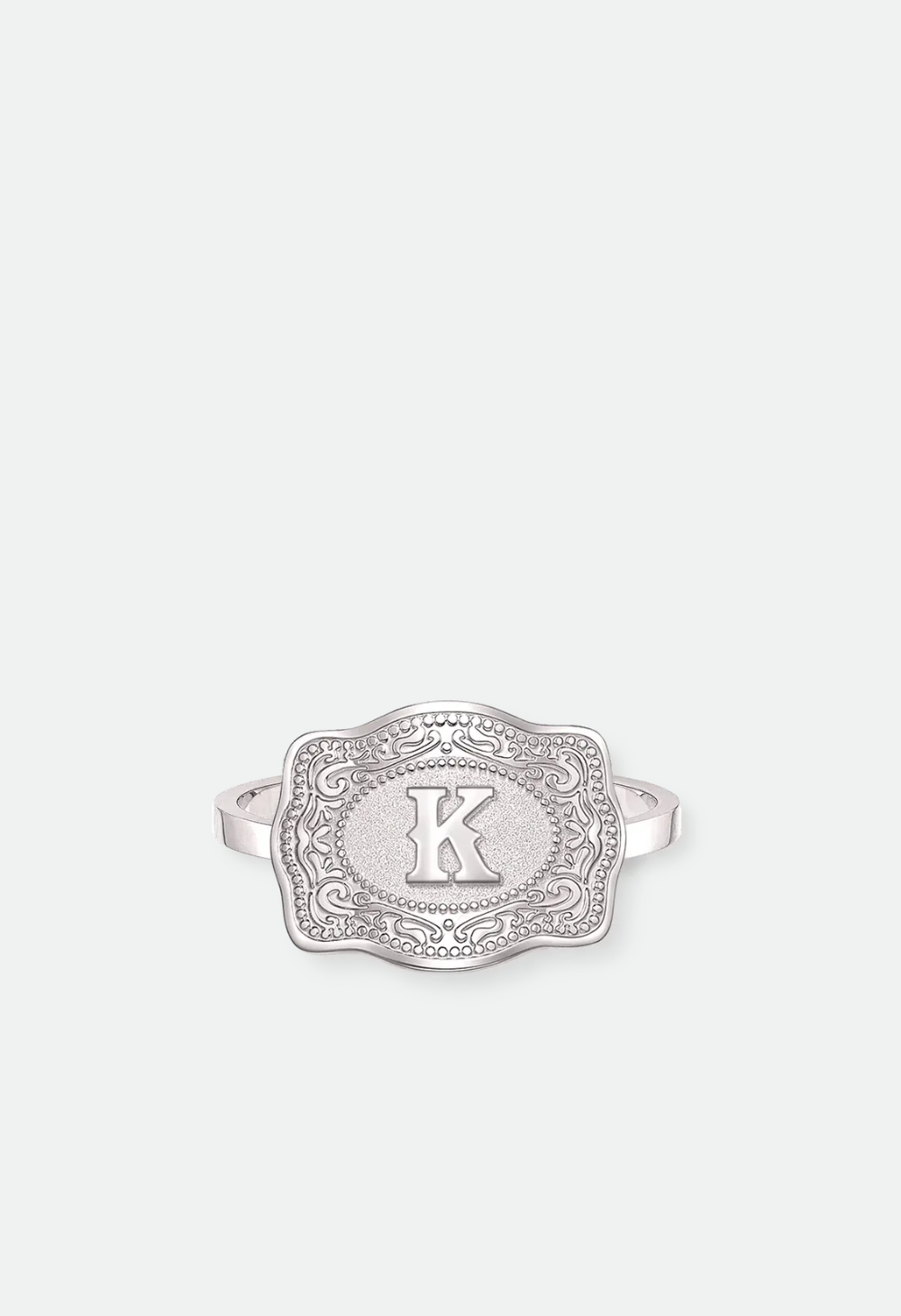 SpurWest Mini Belt Buckle Ring (Initial) U.S. Ring size 6-10 below - half sizes available- Silver