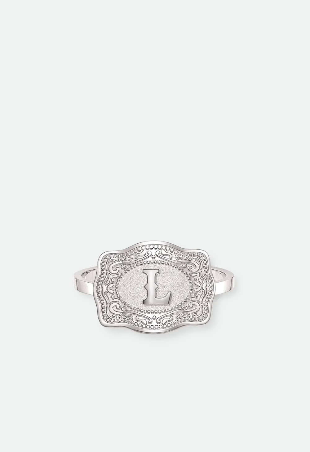 SpurWest Mini Belt Buckle Ring (Initial) U.S. Ring size 6-10 below - half sizes available- Silver