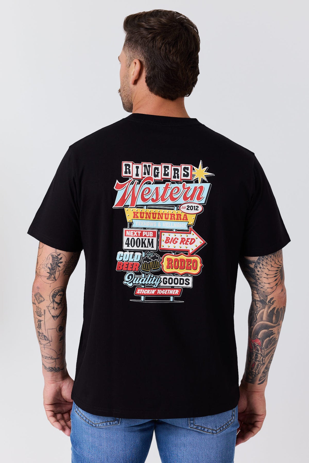 Ringers Western Men's Roadsign Glow Loose Fit T-Shirt – Black