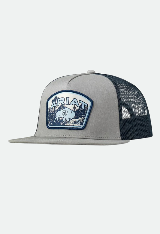 Ariat Putty Gray & Aegean Blue Buffalo Logo Patch Cap