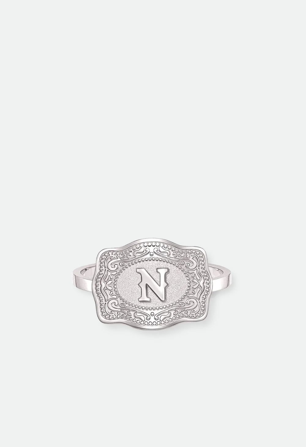 SpurWest Mini Belt Buckle Ring (Initial) U.S. Ring size 6-10 below - half sizes available- Silver