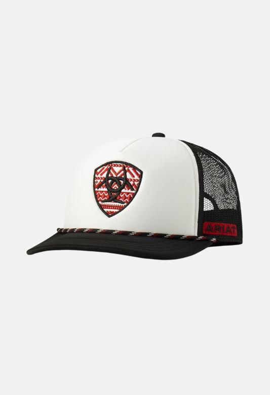 Ariat Men's Shield Patch White Black Mesh Cap