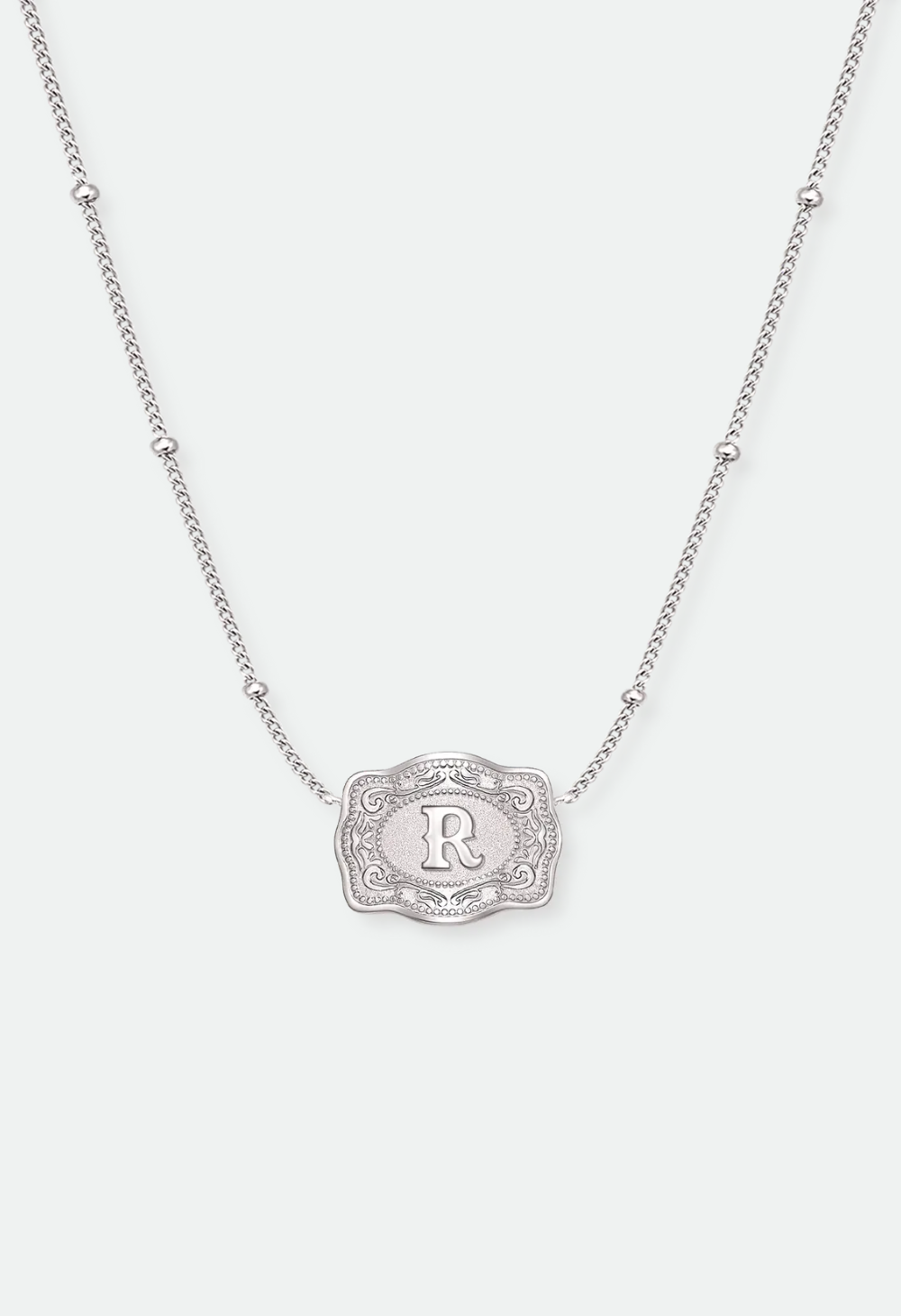 SpurWest Ultra Mini Belt Buckle Necklace (Initial) - Silver