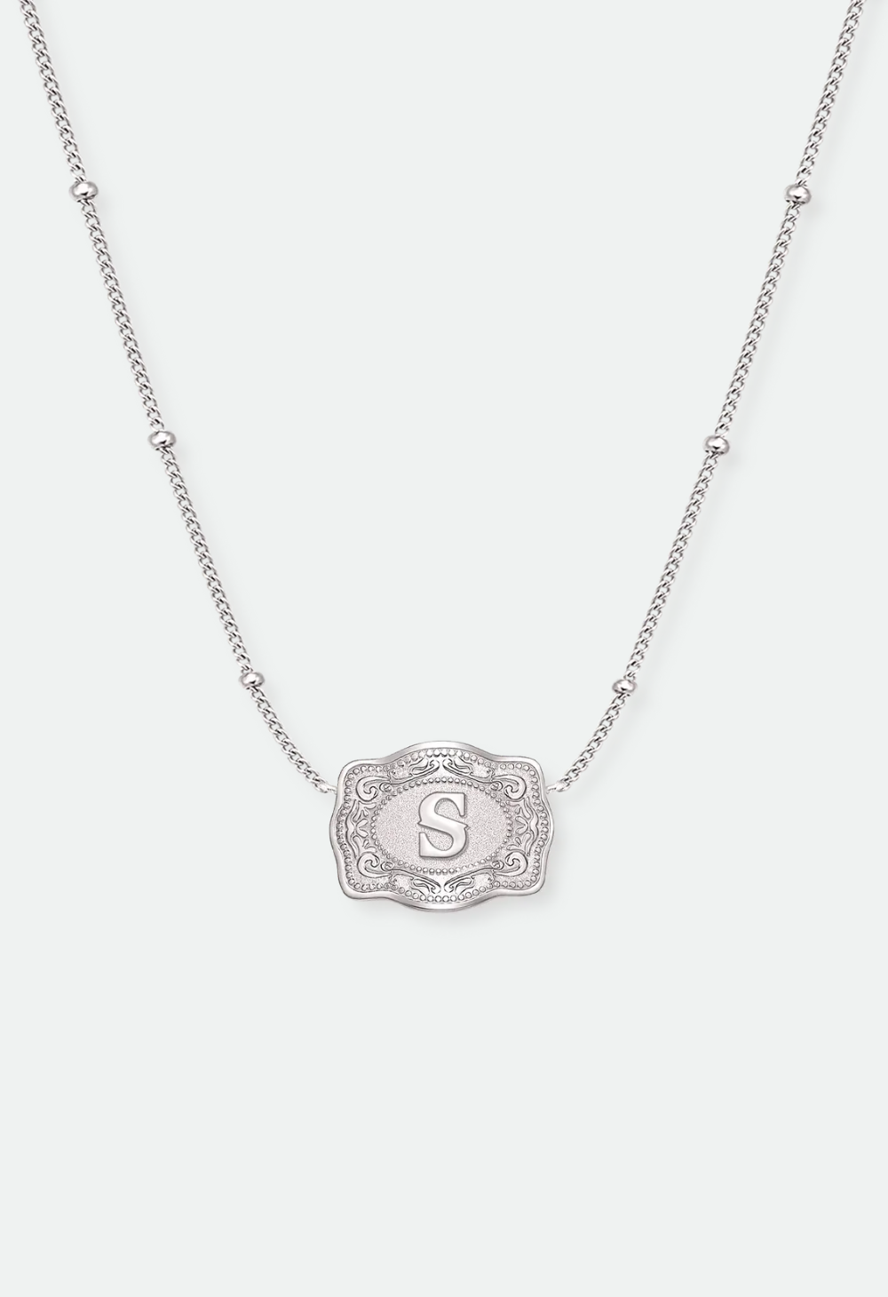 SpurWest Ultra Mini Belt Buckle Necklace (Initial) - Silver