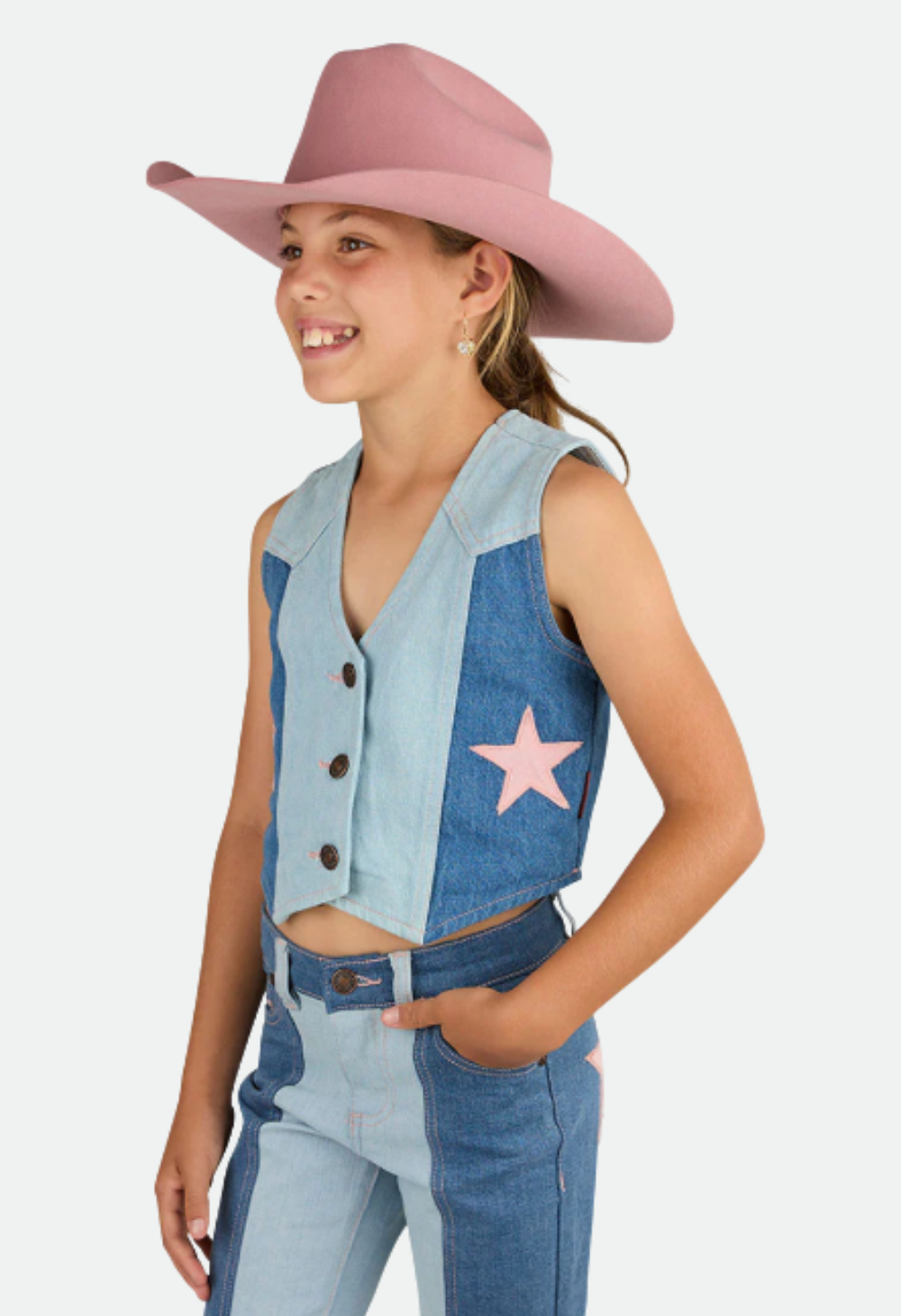 Ringers Western Kids Ella Panel Vest - Vintage Light Blue / Dark Mid Blue