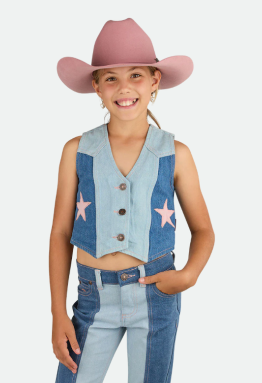 Ringers Western Kids Ella Panel Vest - Vintage Light Blue / Dark Mid Blue