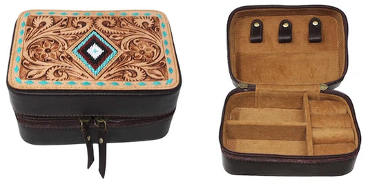 Challenger Beaded Diamond Inlay Jewelry Case - Turquoise Buckstitch