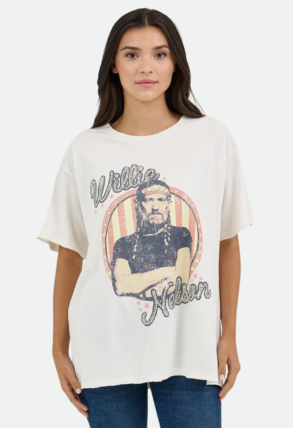 Wrangler Women's Marshmallow Willie Nelson Oversized Band Tee