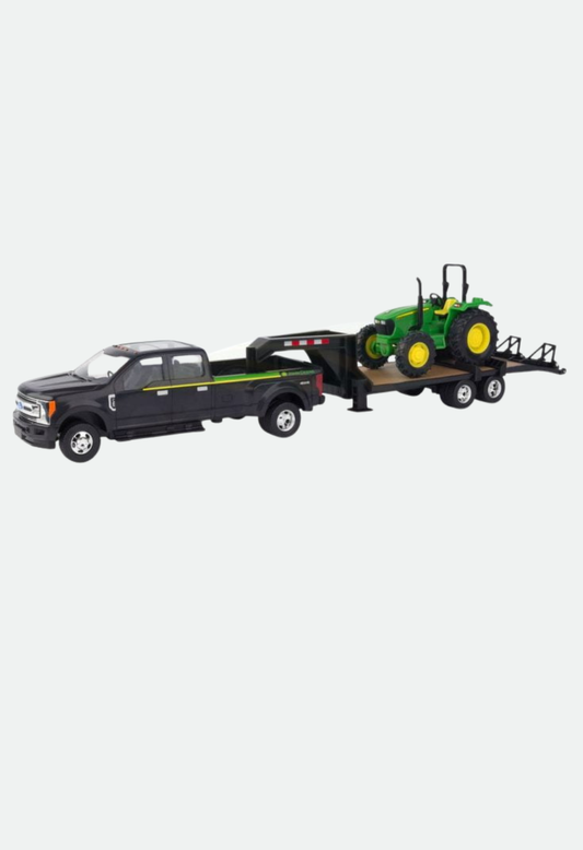 JOHN DEERE FORD F-350 PICKUP TRUCK WITH GOOSENECK TRAILER AND TRACTOR