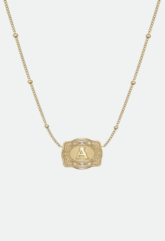 SpurWest Ultra Mini Belt Buckle Necklace (Initial) - Gold