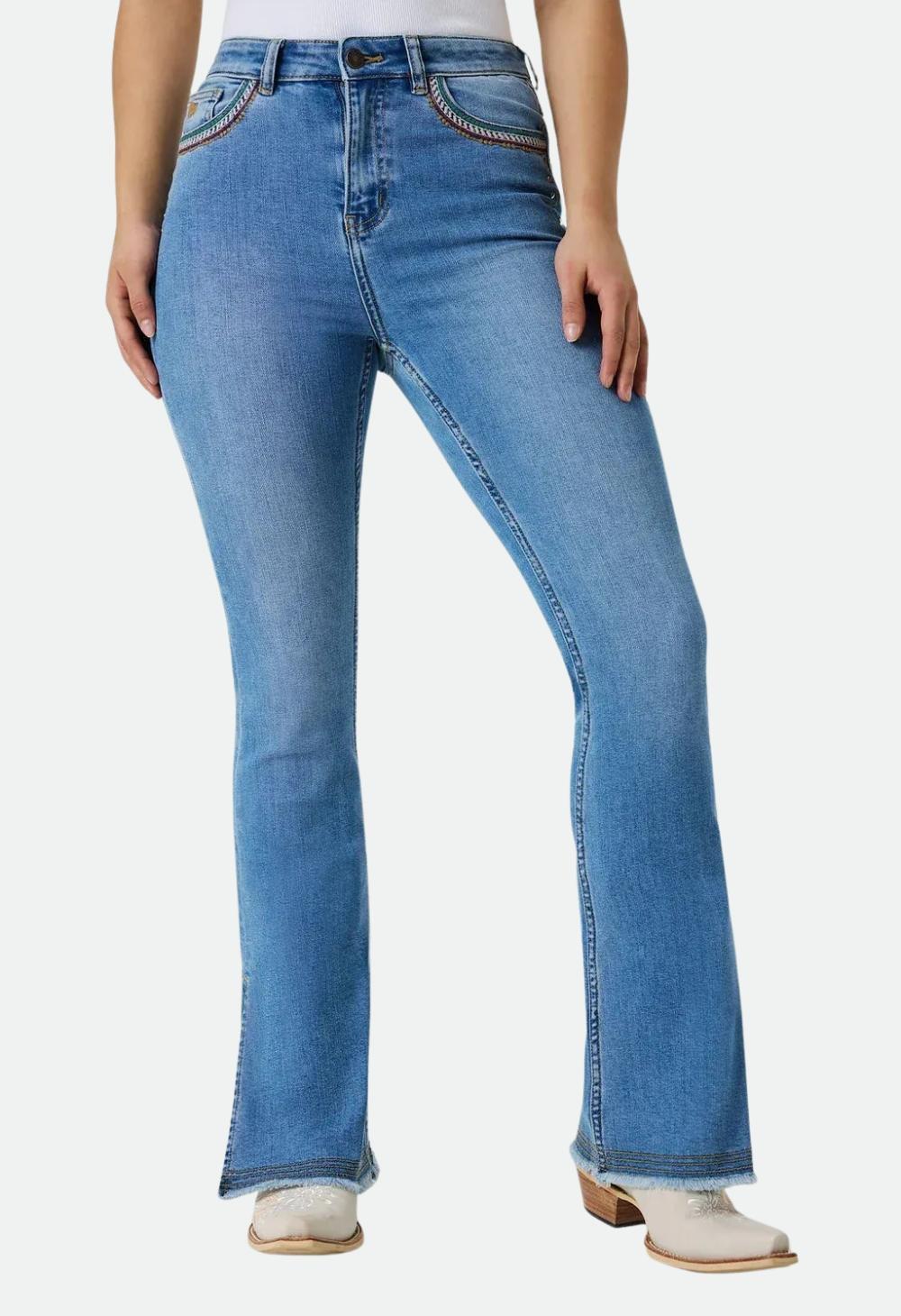 Ringers Western Womens Penny Rodeo Festival High Rise Bootleg Jean - Mid Blue