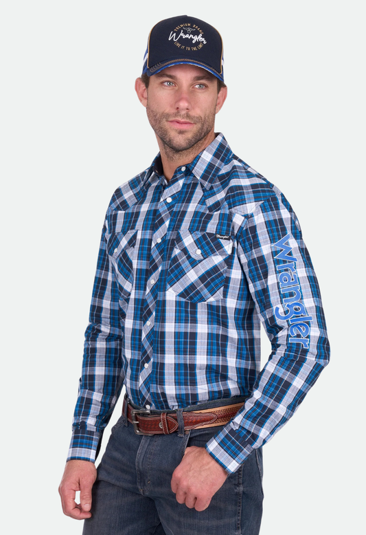 Wrangler Men’s Tony Check Logo Western Long Sleeve Shirt