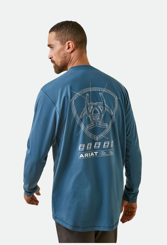ARIAT Mens Rebar Workman Blueprint LS Tee Indian Teal (Clearance)