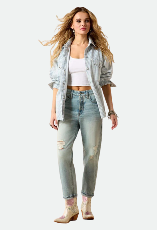 Ariat Women's Denim Shirt Jacket - Blue White Denim Stripe