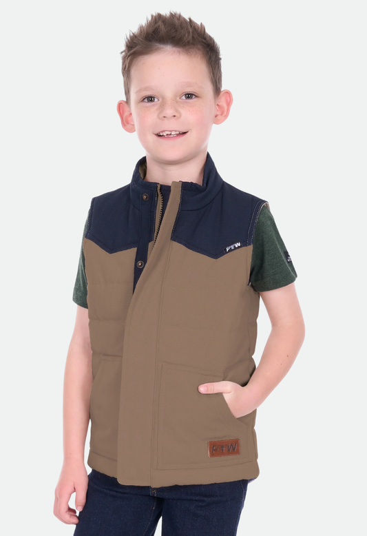 Pure Western Boy’s Jamie Reversible Vest – Stone/Navy