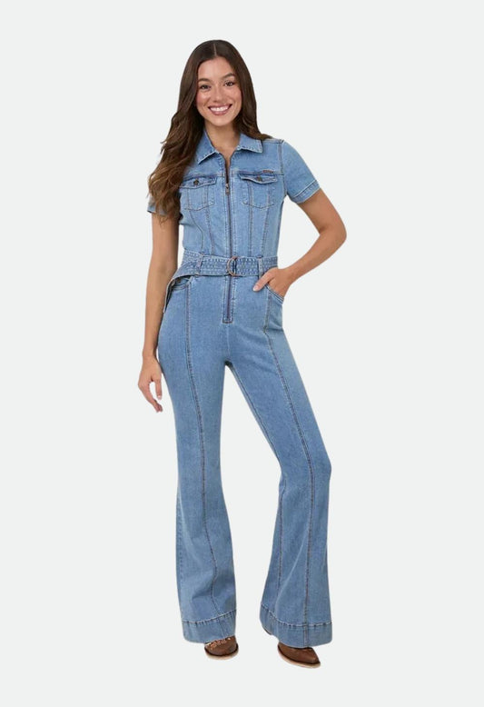 Ringers Western Jazmine Women’s Bootleg Denim Jumpsuit - Light Blue