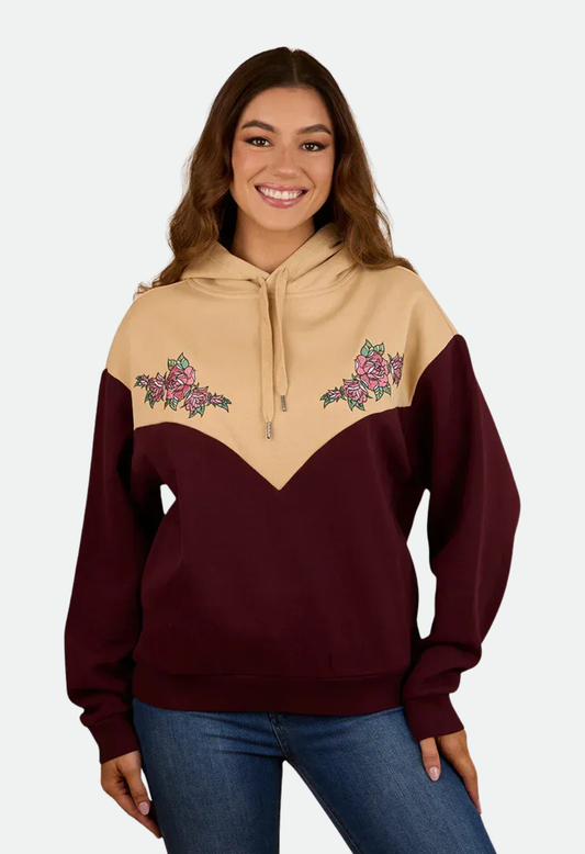 Ringers Western Women's Rosey Oversized Pullover Hoodie - Cabernet/Dark Sand