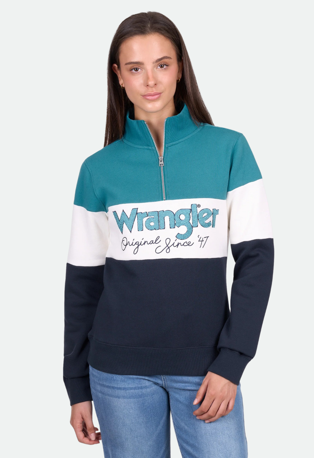 Wrangler Women’s Dana 1/4 Zip Pullover - Navy/Teal
