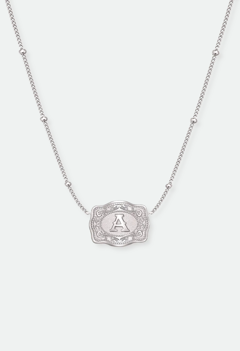 SpurWest Ultra Mini Belt Buckle Necklace (Initial) - Silver