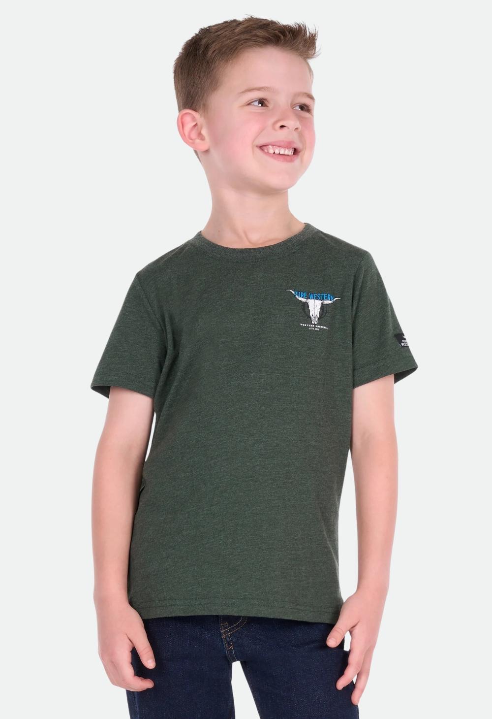 Pure Western Boys Tony SS Tee - Green Marle