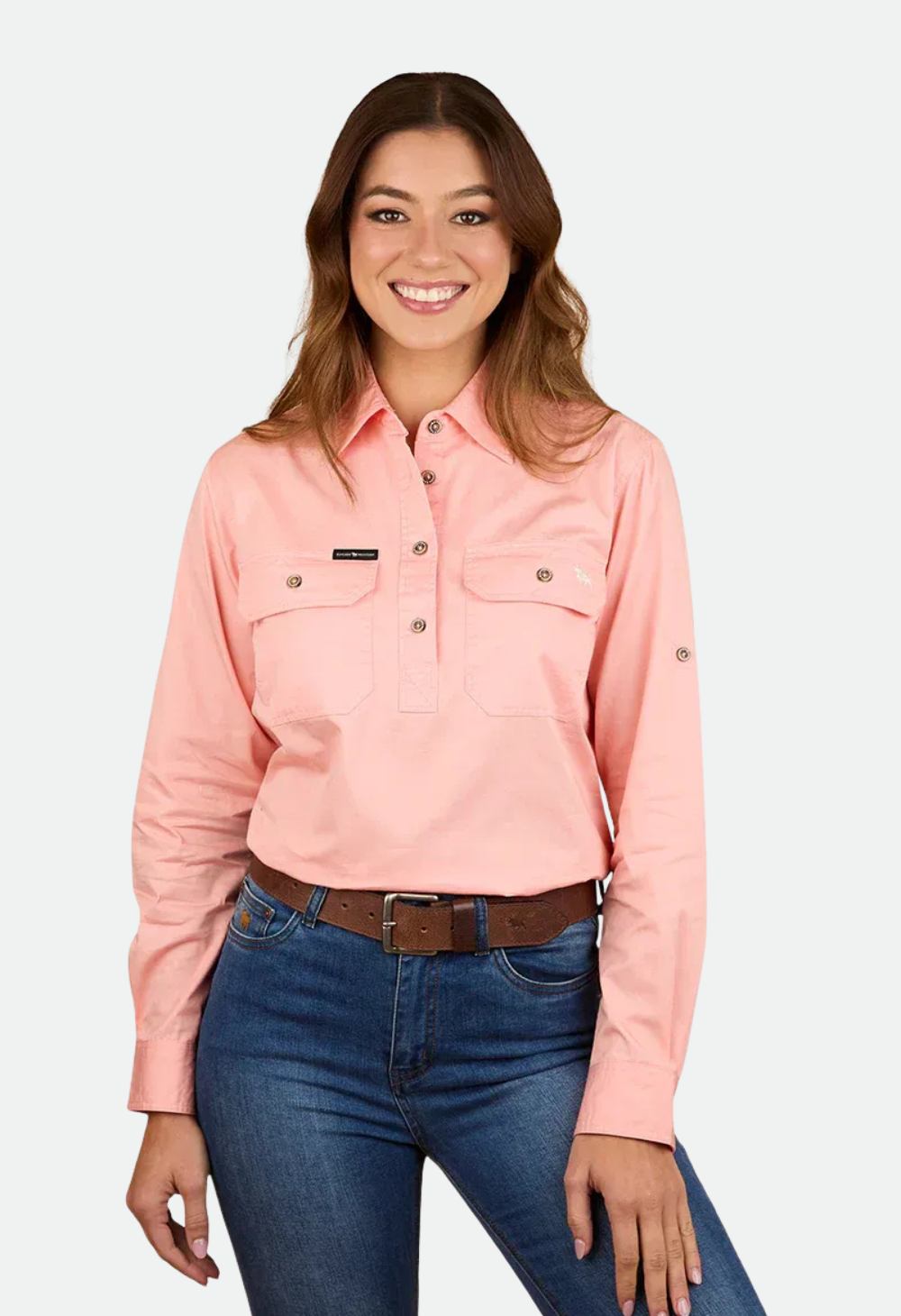 Ringers Western Women's Pentecost River Half Button Work Shirt - Light Blush