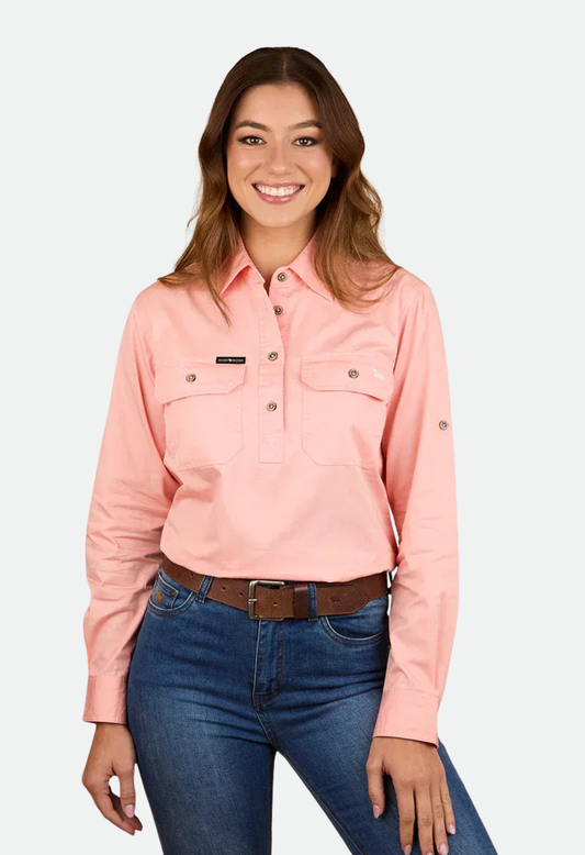 Ringers Western Women's Pentecost River Half Button Work Shirt - Light Blush