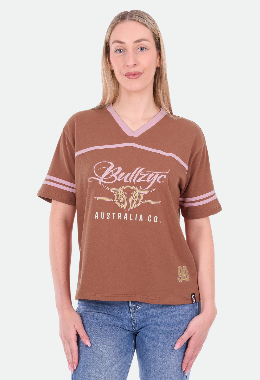 Bullzye Women’s Quincy V-Neck Oversized Short Sleeve Tee - Rust