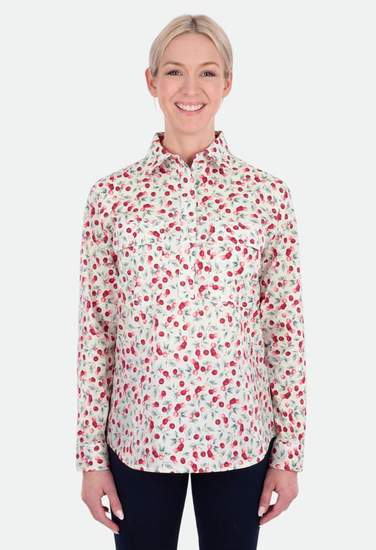 Hard Slog Women’s Clair Half Placket Long Sleeve Shirt - Red
