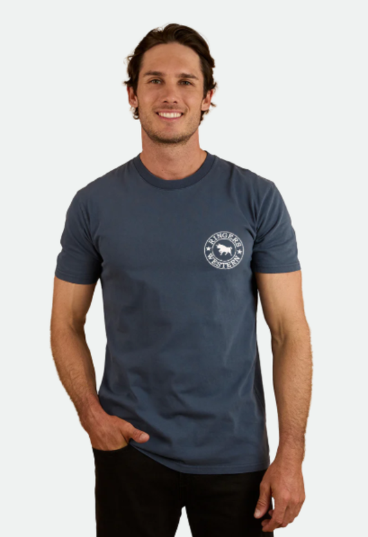 Ringers Western Mens Chasin' Tail Stock Fit T-Shirt - Washed Navy