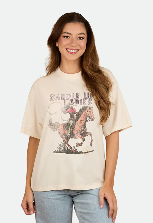 Ringers Western Women's Saddle Up Oversized T-Shirt - Off WhIte