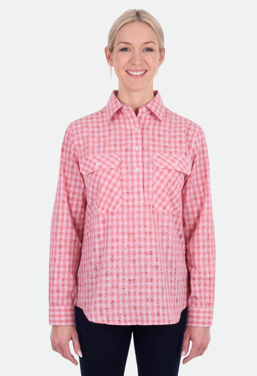 Hard Slog Women’s Raquel Half Placket Long Sleeve Shirt - Rose Pink