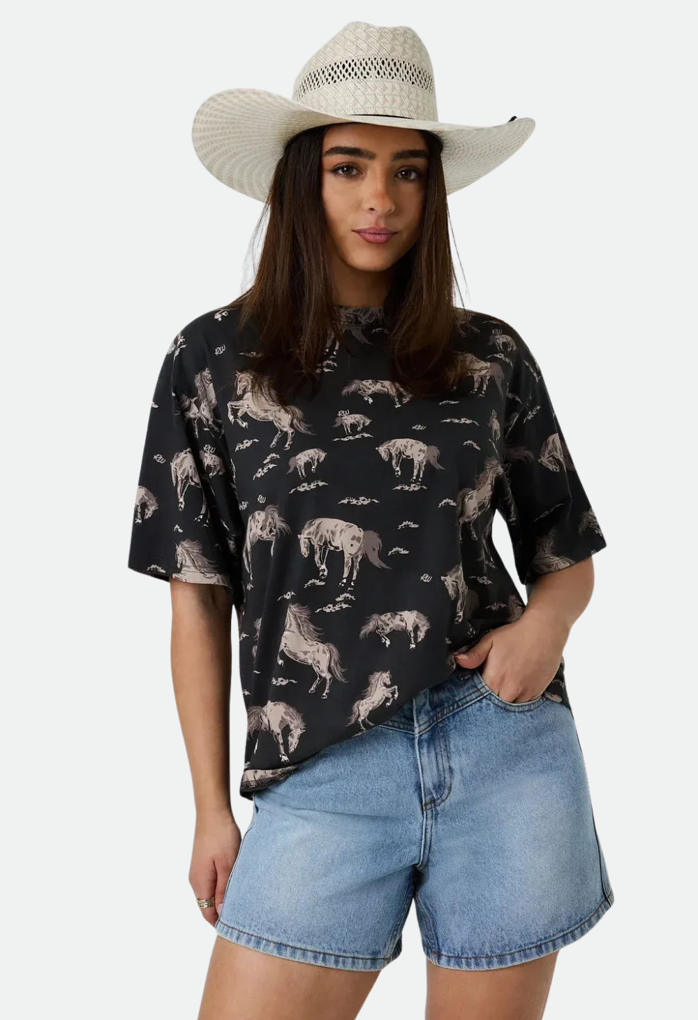 Ringers Western Women's Head Over Hooves Womens Oversized T-Shirt - Washed Black