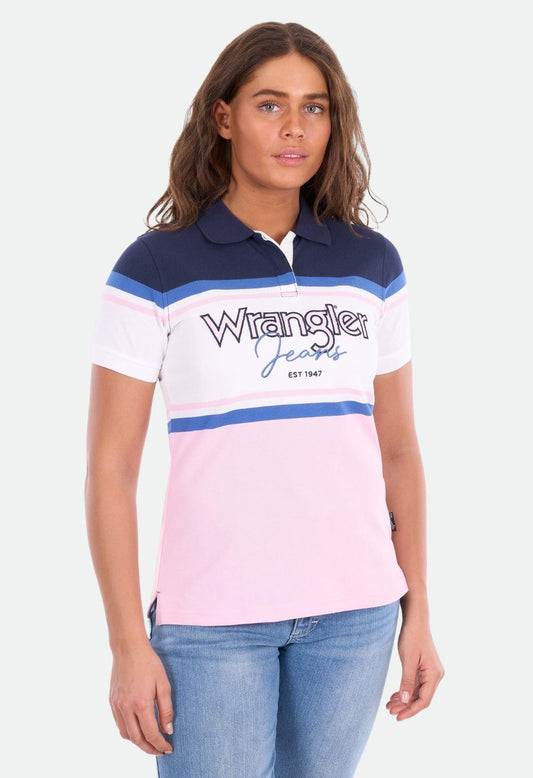 Wrangler Women's Maeve Short Sleeve Polo - Pink/Navy