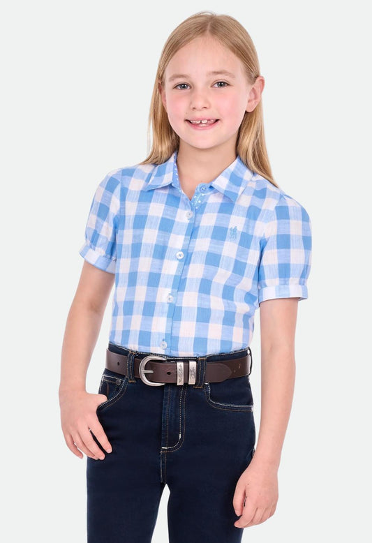 Thomas Cook Girls Wren Short Sleeve Shirt - Blue/White