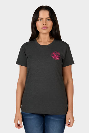 BULLZYE WOMEN'S BEER PONG SS TEE - CHARCOAL