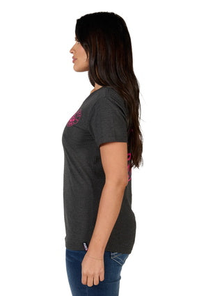 BULLZYE WOMEN'S BEER PONG SS TEE - CHARCOAL